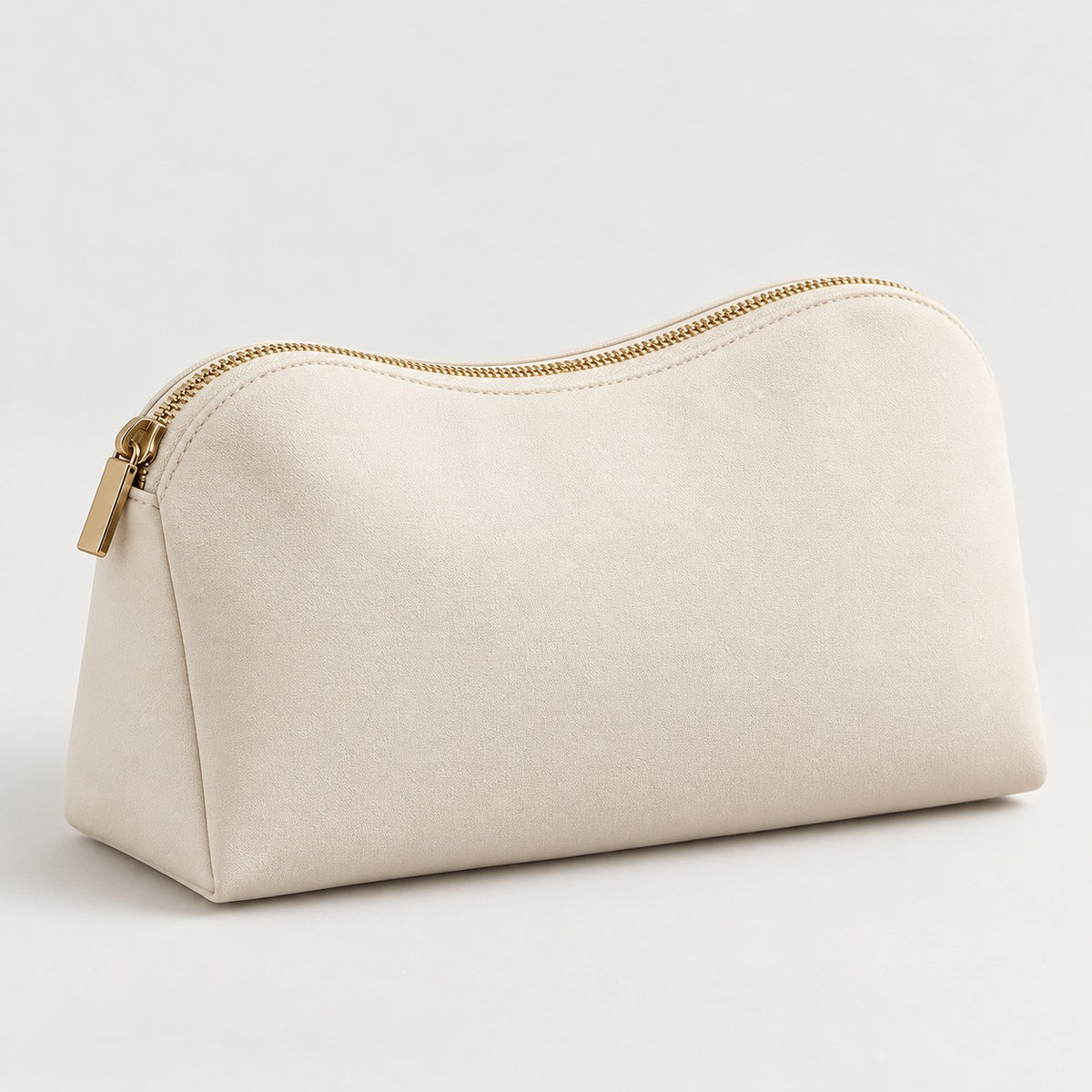 Ivory curved makeup bag with gold-tone zipper