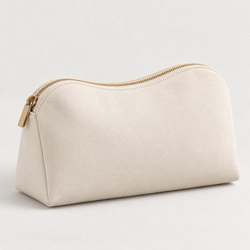 Ivory curved makeup bag with gold-tone zipper