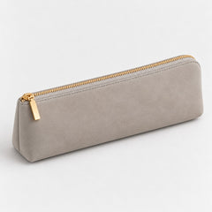 Dove grey slim brush pouch with gold-tone zipper