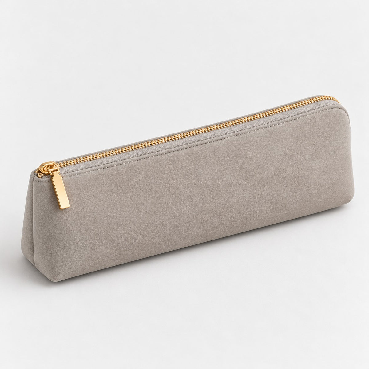 Dove grey slim brush pouch with gold-tone zipper